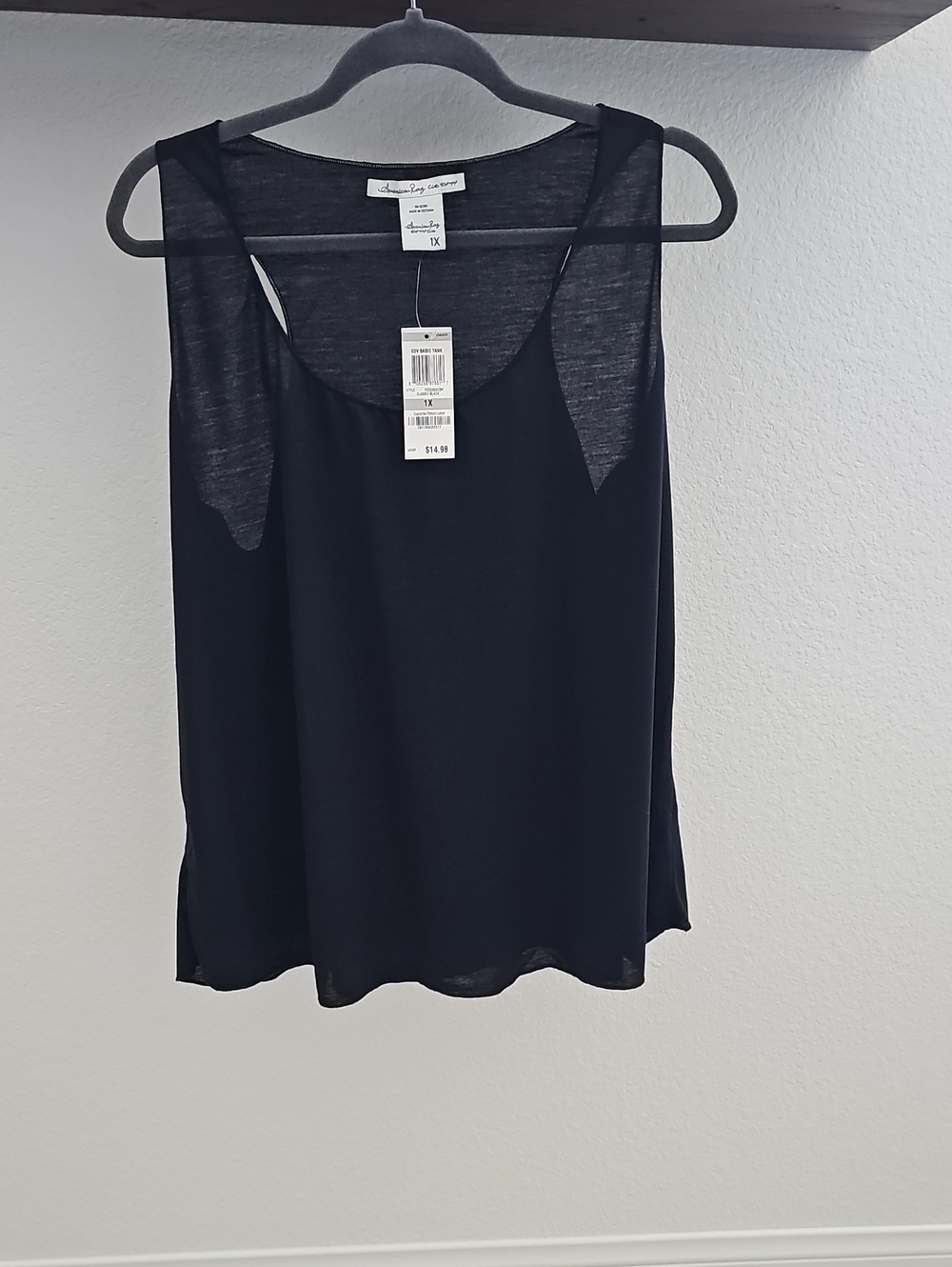 American Rag Cie Sheer Slouchy Racerback Tank Top Black 1X NWT